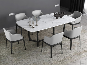 米勒 现代简约 白色大理石 实木框架 1.4米长餐桌